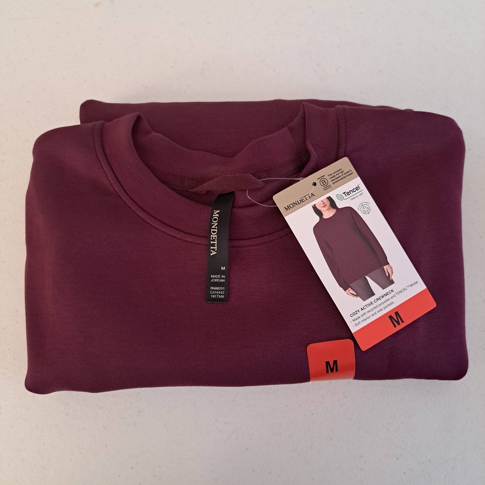 Mondetta Cozy Active Crewneck Women M Dark Red NEW Pockets Tencel 873-207-B9 - Picture 4 of 4